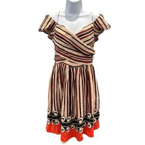 Anna Sui for Target Silk Boho Puff Sleeve Dress Tribal‎ Print Fit & Flare Sz S